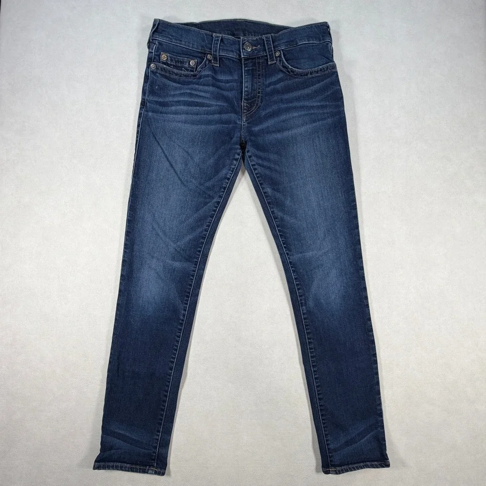True Religion Rocco Relaxed Skinny Jeans Mens 33x32 Dark Wash Blue Stretch Denim